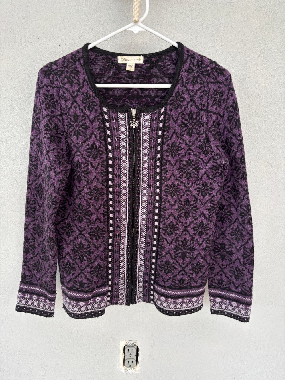 Coldwater Creek Wool Winter Zip Up Sweater Purple Sz XS Grandmacore Cottagecore